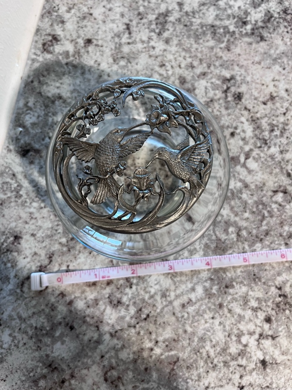 Rawcliffe Pewter Vintage Hummingbird Lidded Glass Dish/Vase Pewter Lid Dresser - Picture 10 of 10